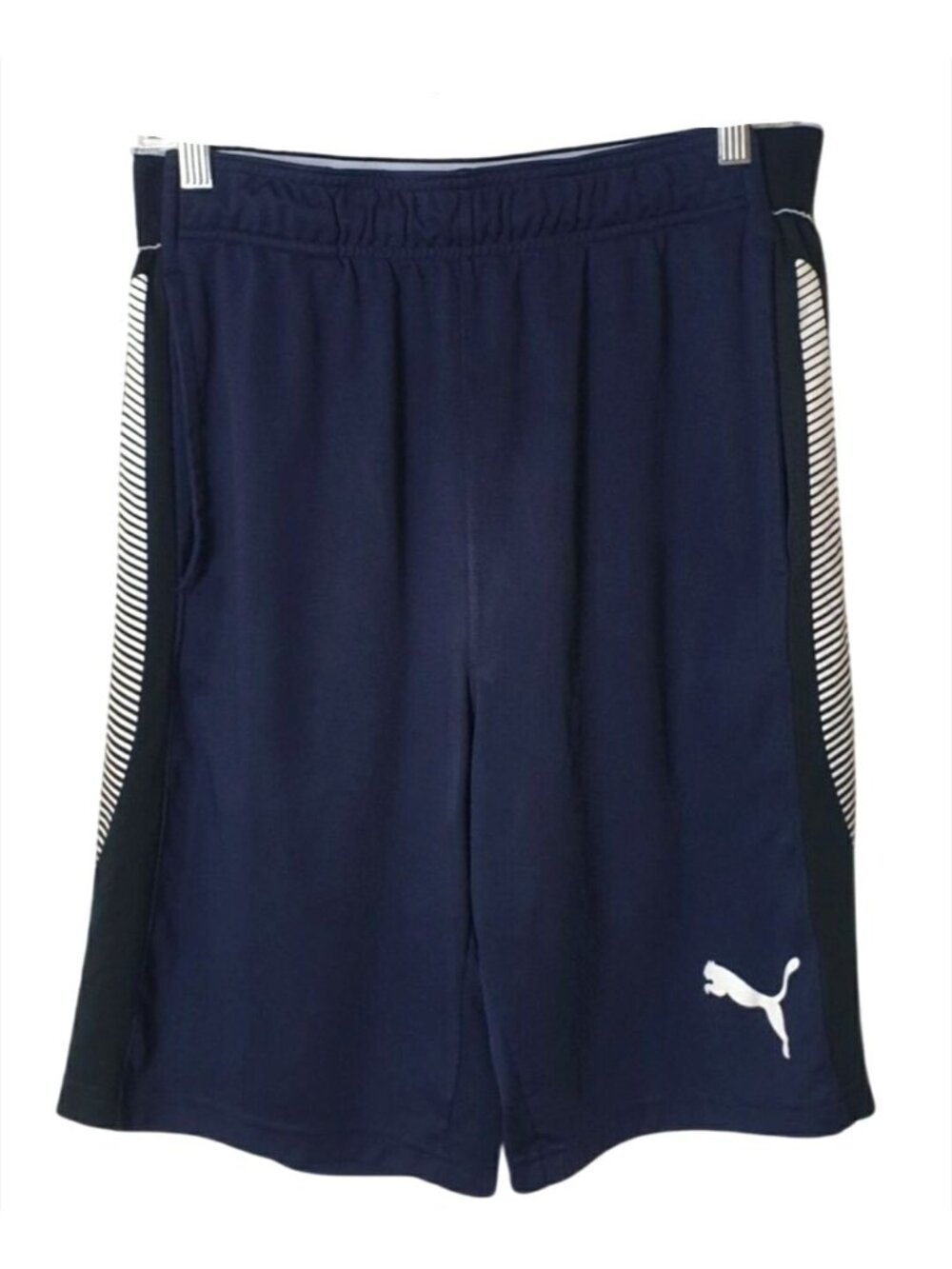 Puma Mens Athletic Shorts Sz M Navy White Pockets Long Basketball Training Gym